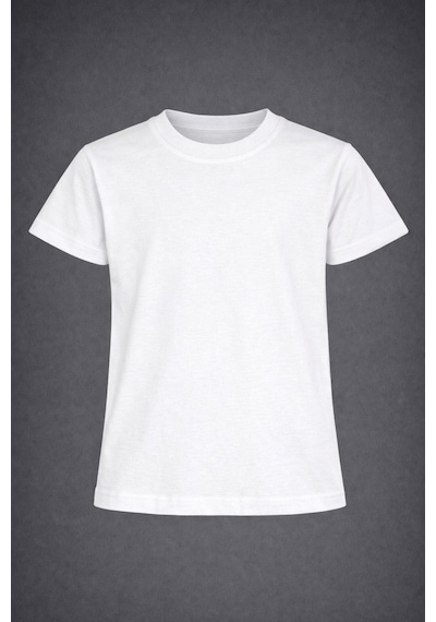Nacar Store Erkek-kız Çocuk Beyaz Düz Renk Yuvarlak Yaka T-shirt