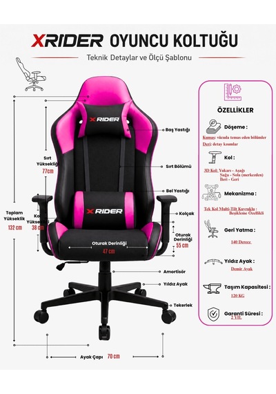 Xrider Bone Model 140 Yatan, Kumaş Oyuncu Koltuğu Pembe