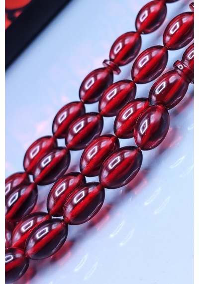 7 x 11 MM Beyzi Mustafa Uysal İmzalı Vişne Ateşi Kehribar Tesbih