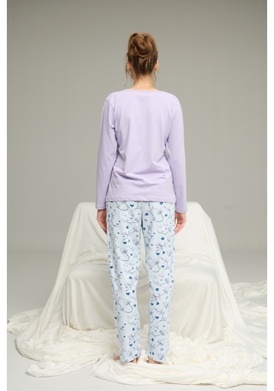Siyah İnci Örme Pamuklu Pijama Takım25240200 Lila