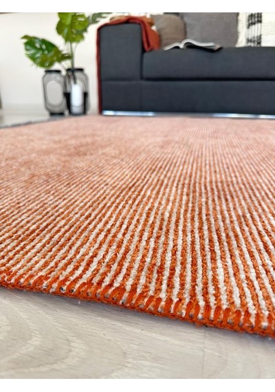 Konya Yıkanabilir Makine Dokuma Modern Çizgili Salon Yolluk Düz Halı Turuncu
