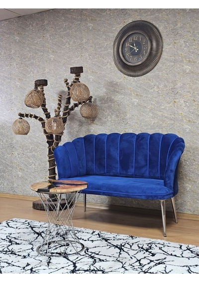 Zafir İkili Papatya Çay Seti Koltuk Krom Sivriltme Ayak, Balkon, Salon, Ofis, Koltuk Takımı, İkili Berjer Mavi