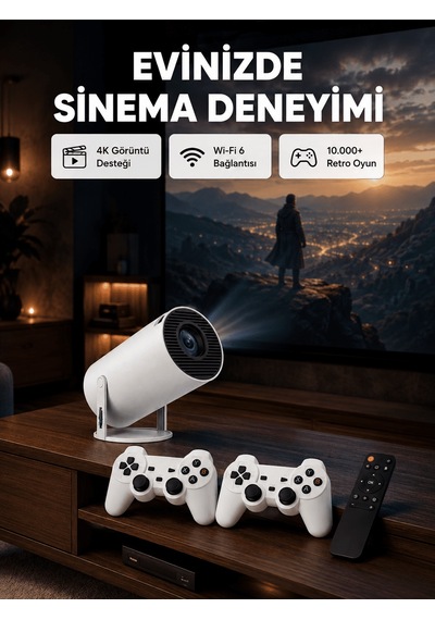 Bluetooth 5.0 Ve Wi-fi 6 Akıllı 4k Projeksiyon Yeni Nesil Tkndy-bsva4969