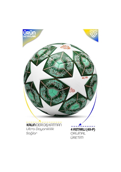 Profesyonel Futbol Topu 2025 Şampiyonlar Ligi Pompalı Sert Zemin Halı Saha Futbol Topu No5 Yeşil 555 Yeşil