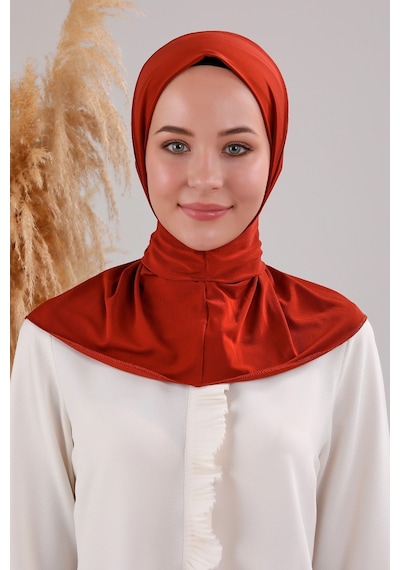 Melodi Scarf Kadın Tesettür Pratik Çıtçıtlı Sandy Deniz Havuz Uyumlu Fular Hazır Bone Kiremit Kiremit