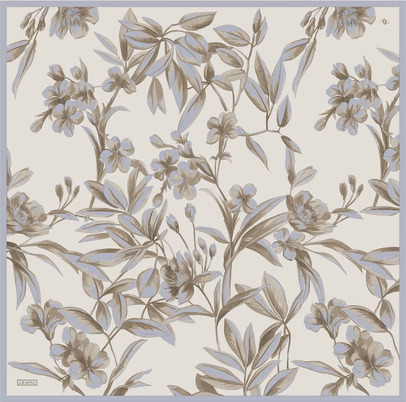 Armine Çiçek Desenli Saf İpek Twill Eşarp 9324d 82 BEj