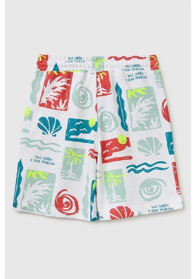 United Colors Of Benetton Erkek Çocuk Beli Lastikli Relaxed Fit Bermuda Şort Beyaz Mix 6-9 Yaş-2807
