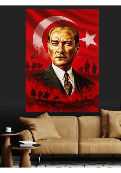 Ahşap Tablo Kırmızı Zemin Atatürk Portresi