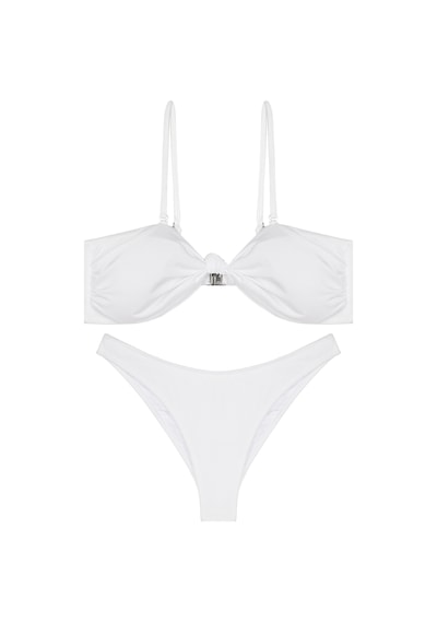 Kaplı Kesim Düğüm Detaylı Ayarlanabilir Askılı Bikini Takımı Beyaz