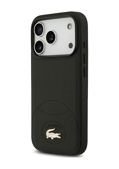 Apple Uyumlu iPhone 17 Pro Kılıf Lacoste Lisanslı M-safe Şarj Özellikli Pu Deri Metal Logolu Kapak Siyah Siyah