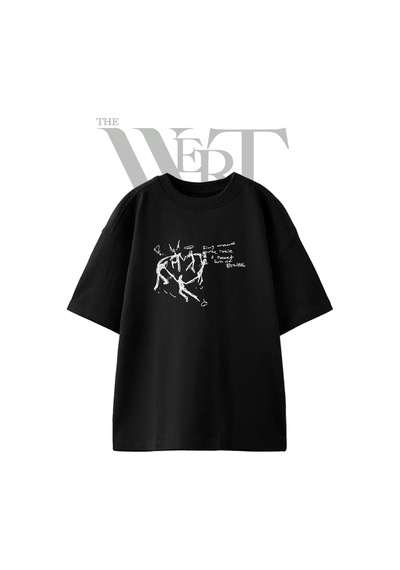 Thewert Ring Around Rosie Tasarım Baskılı Ünisex Siyah Oversize T-shirt