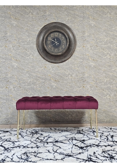 Zafir Gold Tel Ayaklı 90 Cm Puf Bench - Puf - Bench - Kasalı Oturak - Oturak - Yatak Ucu Puf Bordo