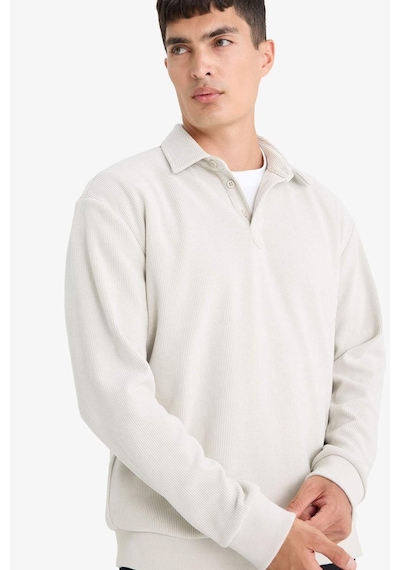 Defacto Regular Fit Polo Yaka Yarım Fermuarlı Fitilli Kadife Sweatshirt E9410ax25aubg672 Bej