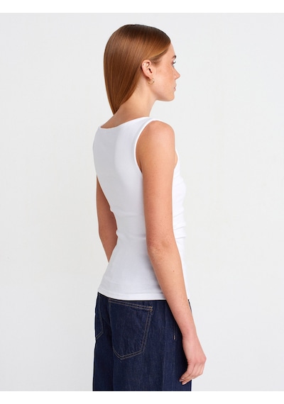 Dilvin 31589 Büzgülü Kayık Yaka Top Beyaz Bluz - 101a31589