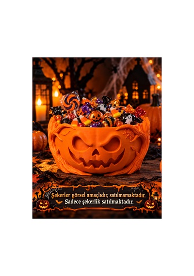 Cadılar Bayramı Halloween Balkabağı Şekerlik Korku Temalı Dekoratif Şeker Çikolata Kasesi Turuncu Turuncu