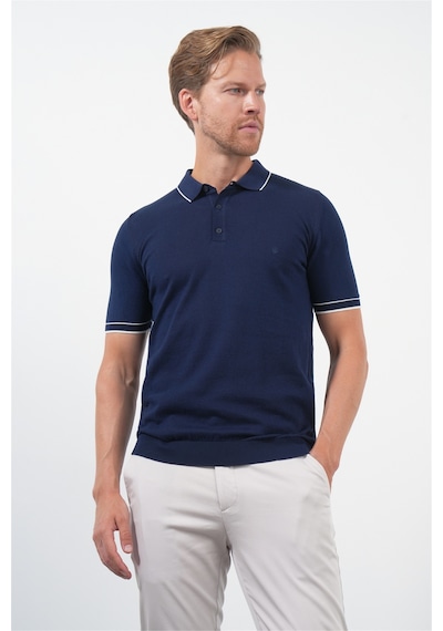 İmza Lacivert Polo Yaka Kısa Kol Örme Comfort Fit %100 Pamuk Kazak 1012260151