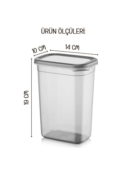 Vienev Peggy Etiketli Dikdörtgen Deterjan Saklama Kabı Seti Antrasit 1500 ML 2'li
