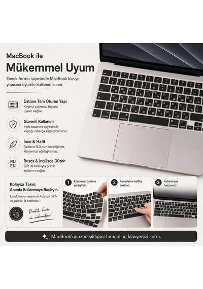 Macbook Air 13.6 İnç M2 M3 M4 M5 A2681 A3113 A3240 A3449 Uyumlu Rusça İngilizce Q Klavye Koruyucu Diğer