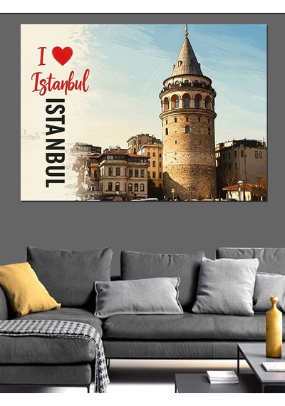Galata Kulesi İstanbul Sevgisi Dekoratif Kanvas - Mdf Ahşap Tablo