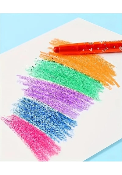 Çevirmeli 12 Li Mum Boya Uzun 1 Paket Mikro 12 Renk Çevirmeli Mum Boya Pastel Silinebilir Mum Boya Tam Boy Çok Renkli