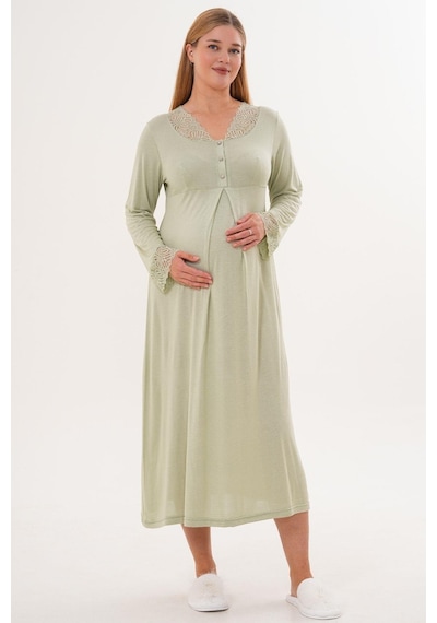 Mecit Pijama Mecit 6331 Yeşil Sabahlıklı Lohusa Gecelik Takım