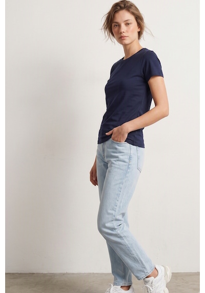 Elemge %95pamuk %5likra Vücuda Oturan Magic Fit Lacivert Kadın Stretch T-shirt Compact Penye Kısa Kol Esnek Basic Tişört Elastan