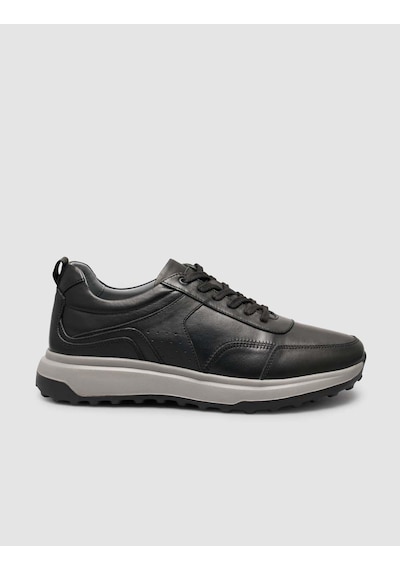 Hakiki Deri Bağıcıklı Siyah Erkek Sneaker Siyah