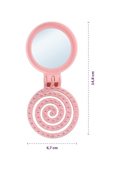 Beauty Makaron Saç Fırçası - 3d Esnek, Aynalı, Çanta Boy - Compact Detangler Pembe