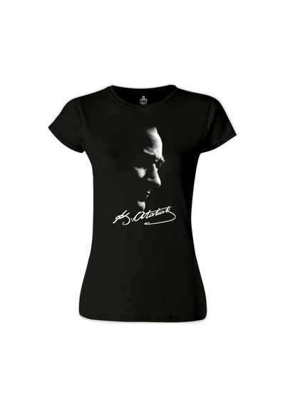Atatürk - Atatürk İmza Siyah Kadın Tshirt 001
