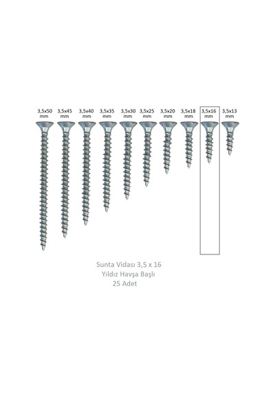 Sunta Vidası, 3,5 X 16 Mm, 25 Adet, Yhb Vida 3,5 x 16
