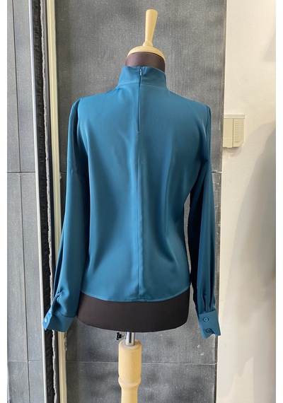 Pera Moda Gold Broş Detaylı Şık Bluz Gömlek Petrol Yeşili