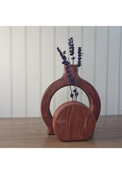El Yapımı Ahşap Vazo Seti, Masif Çam, Antik Meşe Rengi, 2'li Set, Dekoratif Çiçeklik, 18x18 Cm Ve 12x12 Cm, Rusti Çok Renkli