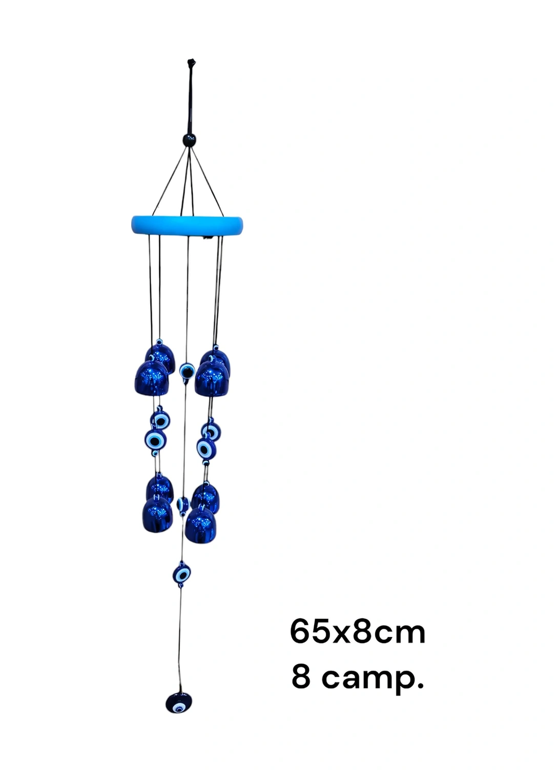Feng Shui Nazar Boncuğu Rüzgar Çanı Metal Kötü Göze Karşı Dış Mekan Dekoratif Bahçe Kapı Süsü 65 Cm. 60  Cm