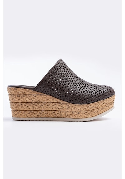 Analin Shoes Kadın Hakiki Deri Burnu Kapalı Dolgu Topuk Terlik Kahve