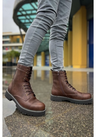 Roof Atelier Erkek Kahve Bağcıklı Kalın Taban Bot - 009 - Cst Military Kahve