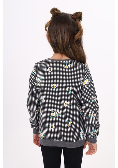 Toontoy Kız Çocuk Papatya Baskılı Sweatshirt Antrasit