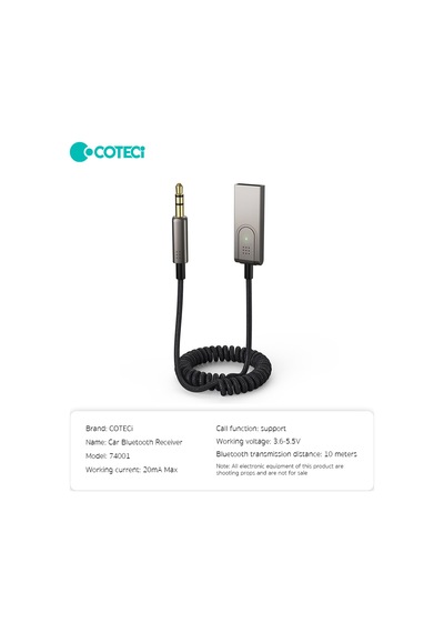 74001 Bluetooth 5.0 Aux Araç Kiti Mikrofonlu Hands-free Ses Alıcısı Adaptör Receiver Teyp Ses Ve Arama Aktarıcı 3.5mm Jack Yaylı Kablo