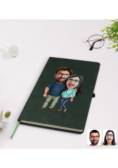 Kişiye Özel Sevgililer Karikatürlü Yeşil Termo Deri Defter Model N11.231