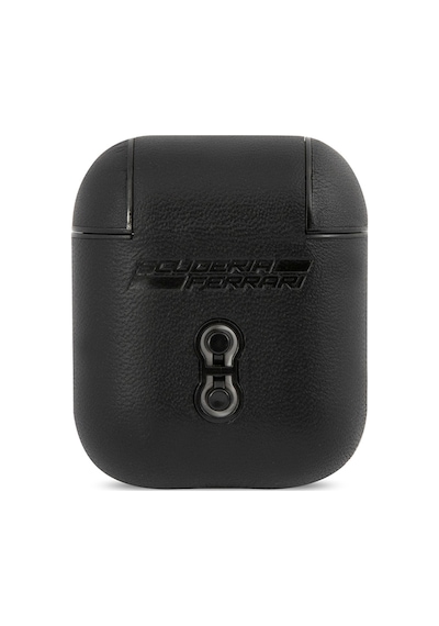 Apple Uyumlu AirPods Kılıf Ferrari Lisanslı Pu Deri Metal Logolu Sf Arka Yüzey Yazılı Kapak Siyah