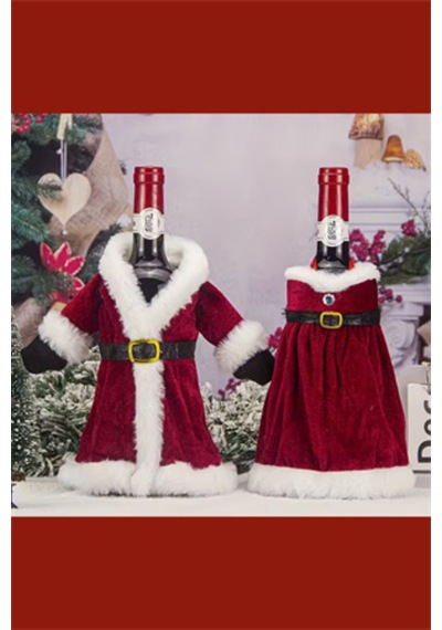 2 Adet Noel Temalı Kırmızı Şarap Çantası Noel Elbisesi Şişe Kapağı & Etek Şarap Şişesi Süsleme Set