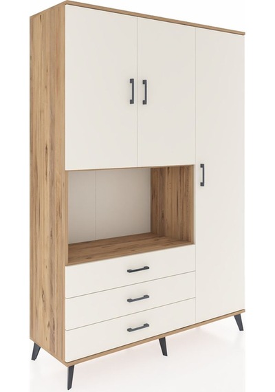 Hyperion Dolap 7 Raflı 3 Çekmeceli 3 Kapaklı 132x44x195 Çam-a... Çam