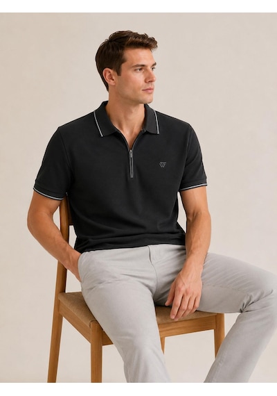 Classics Men Gewer Slim Fit Erkek Polo Yaka Fermuarlı Tişört 7687 Siyah