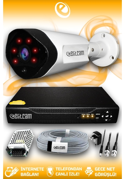 Elitcam 1 Kameralı Uzay 1 Dış Kamera Set HDD'siz Full HD Gece Görüşlü Güvenlik Kamerası Sistemi