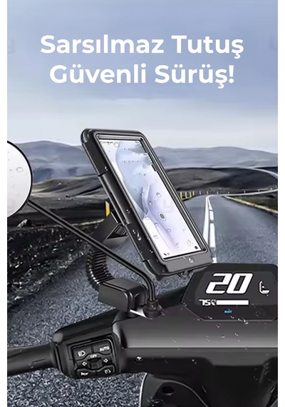 Bood Mt-41 Motosiklet Telefon Tutucu Suya Dayanıklı, 360 Döner, 7 -e Kadar Telefon Uyumlu Siyah