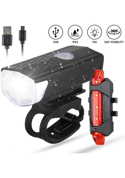Parlak Bisiklet Scooter Işık Seti Su Geçirmez Güçlü Ön Far Ve Arka Stop Lambası 3 Işık Modu Usb Şarj Siyah