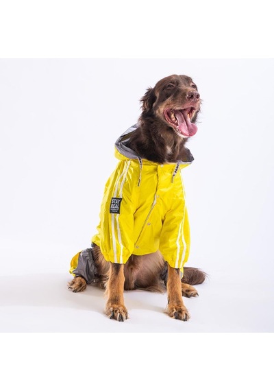 Pawstar Bicolor Gri Sarı Polarlı Su Geçirmez Orta Büyük Irk Köpek Yağmurluk Tulum