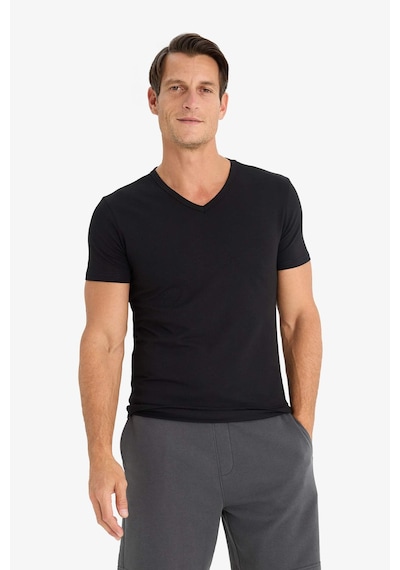 DeFacto Slim Fit Dar Kesim V Yaka Kısa Kollu Pijama Üstü L4884AZ24WNBK81 DeFacto Slim Fit Dar Kesim V Yaka Kısa Kollu Pijama Üstü L4884AZ24WNBK81