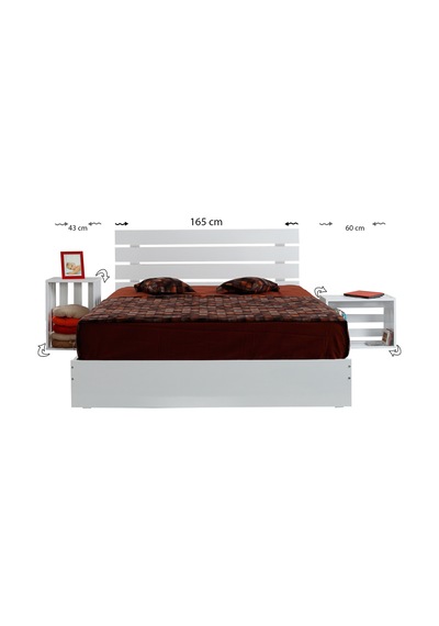 Pasifichome Huga Çift Kişilik Beyaz Ahşap Karyola Komodin Takım 160X200 Cm