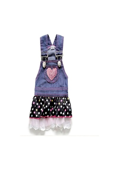 Patici Miss Kalp Detaylı Askılı Denim Kedi Köpek Elbisesi