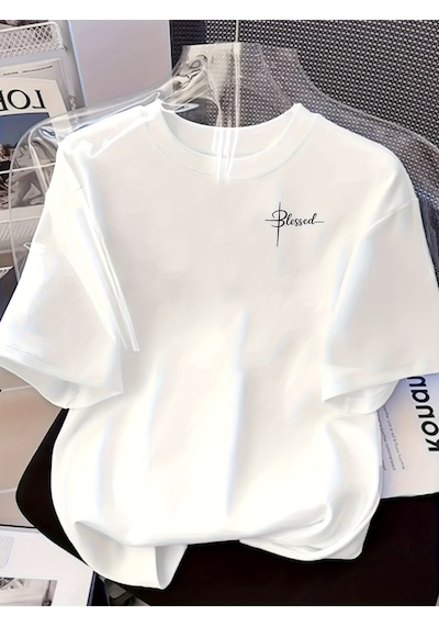 Uyguntarz Unisex Blessed Baskılı Tasarım Tshirt Beyaz